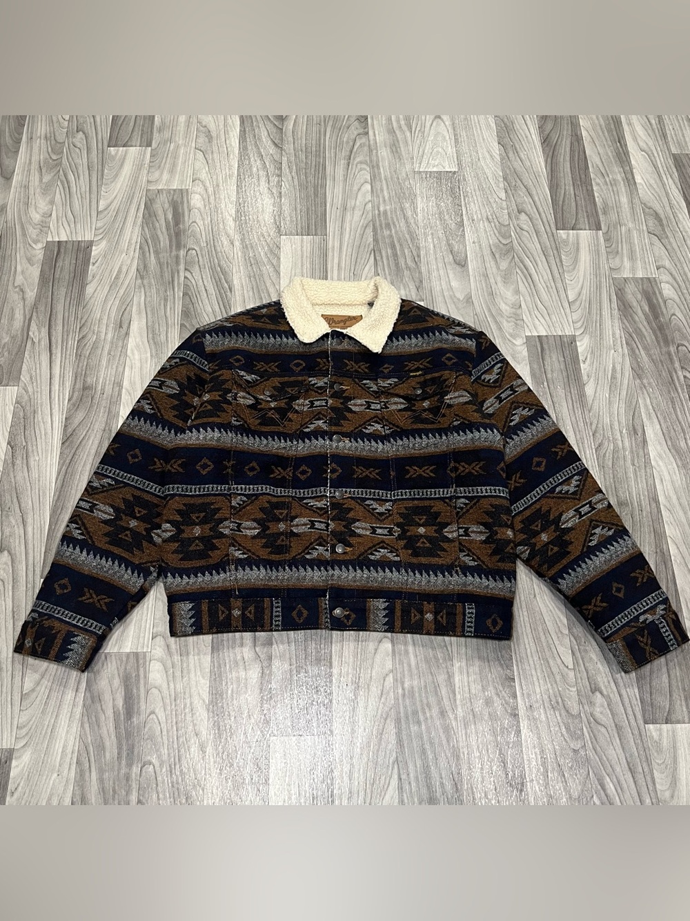 SIZE XL MENS VINTAGE WRANGLER BROWN AZTEC SHERPA LINED JACKET